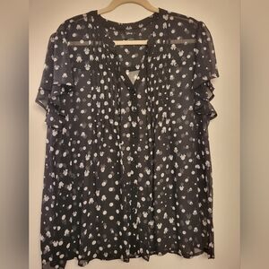 Disney Black and White Polka Dot Sheer Blouse
